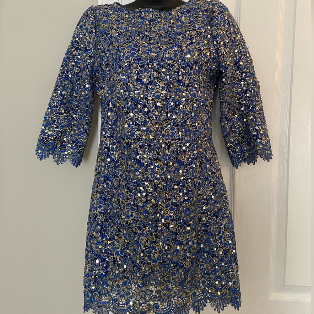 NWT Gorgeous Blue and Gold Sequin Dress Size Medium